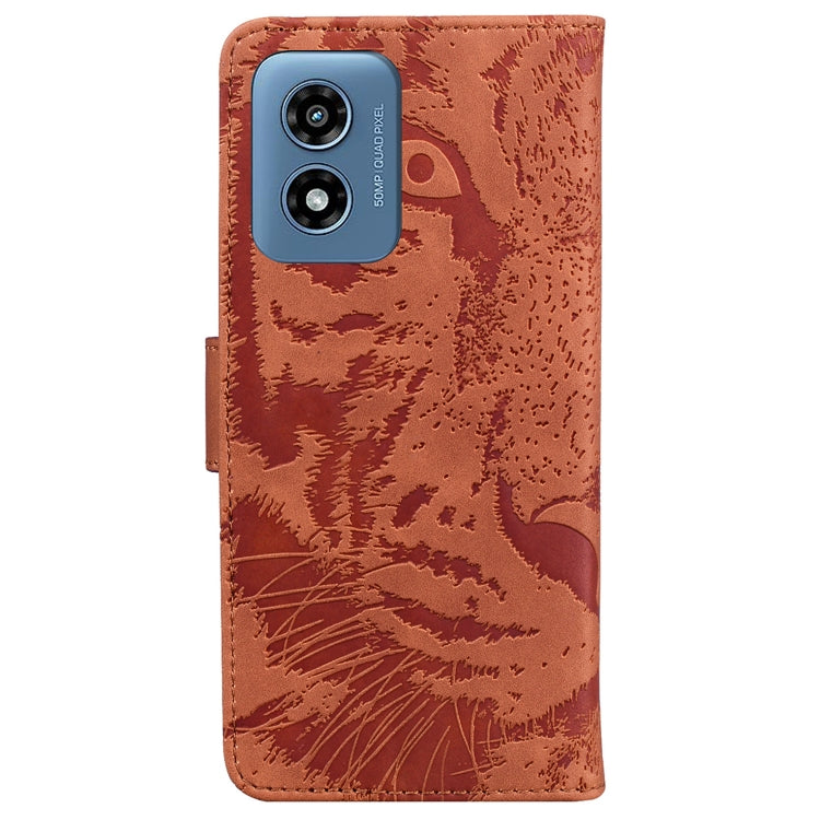 For Motorola Moto G Play 4G 2024 Tiger Embossing Pattern Flip Leather Phone Case(Brown) by buy2fix