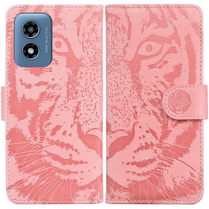For Motorola Moto G Play 4G 2024 Tiger Embossing Pattern Flip Leather Phone Case(Pink) by buy2fix
