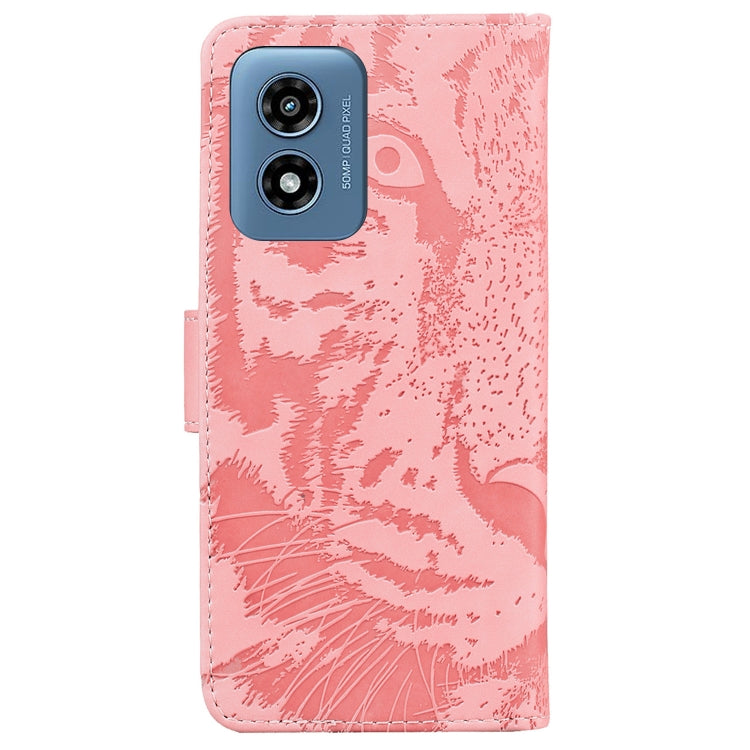 For Motorola Moto G Play 4G 2024 Tiger Embossing Pattern Flip Leather Phone Case(Pink) by buy2fix