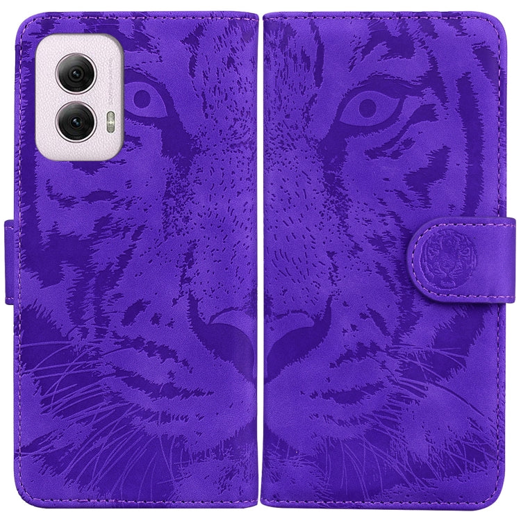 For Motorola Moto G Power 5G 2024 Tiger Embossing Pattern Flip Leather Phone Case(Purple) by buy2fix