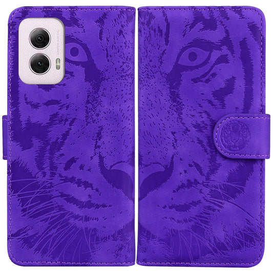 For Motorola Moto G Power 5G 2024 Tiger Embossing Pattern Flip Leather Phone Case(Purple) by buy2fix