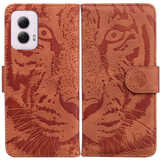 For Motorola Moto G Power 5G 2024 Tiger Embossing Pattern Flip Leather Phone Case(Brown) by buy2fix