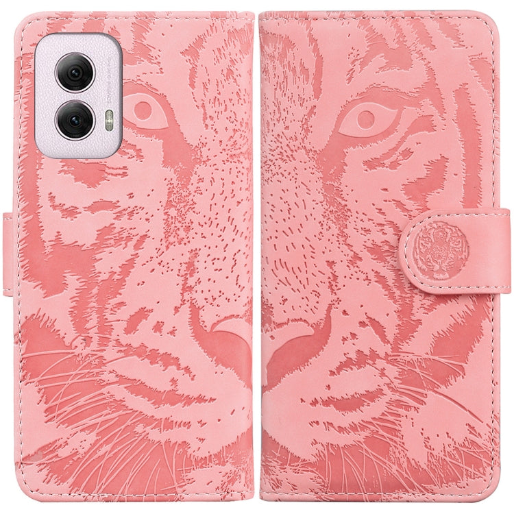 For Motorola Moto G Power 5G 2024 Tiger Embossing Pattern Flip Leather Phone Case(Pink) by buy2fix