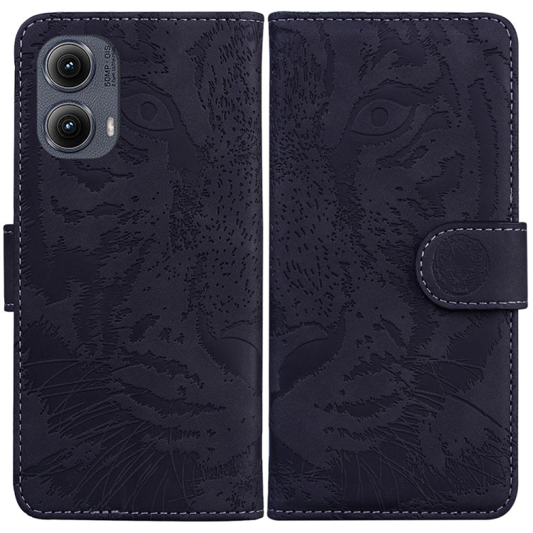 For Motorola Edge 2024 Tiger Embossing Pattern Flip Leather Phone Case(Black) by buy2fix