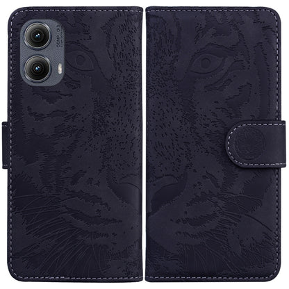 For Motorola Edge 2024 Tiger Embossing Pattern Flip Leather Phone Case(Black) by buy2fix