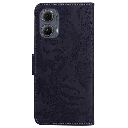 For Motorola Edge 2024 Tiger Embossing Pattern Flip Leather Phone Case(Black) by buy2fix