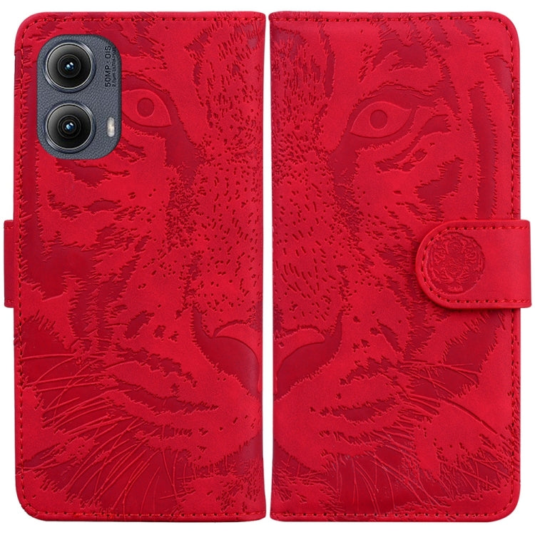 For Motorola Edge 2024 Tiger Embossing Pattern Flip Leather Phone Case(Red) by buy2fix