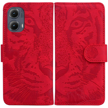 For Motorola Edge 2024 Tiger Embossing Pattern Flip Leather Phone Case(Red) by buy2fix
