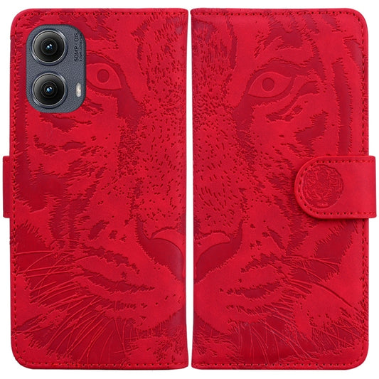 For Motorola Edge 2024 Tiger Embossing Pattern Flip Leather Phone Case(Red) by buy2fix