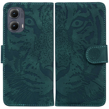 For Motorola Edge 2024 Tiger Embossing Pattern Flip Leather Phone Case(Green) by buy2fix