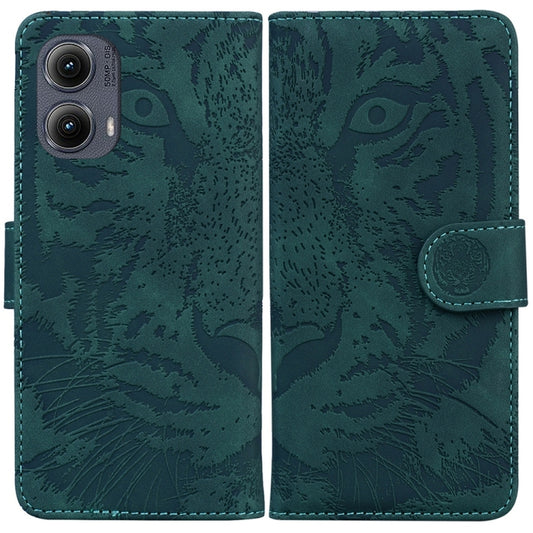 For Motorola Edge 2024 Tiger Embossing Pattern Flip Leather Phone Case(Green) by buy2fix