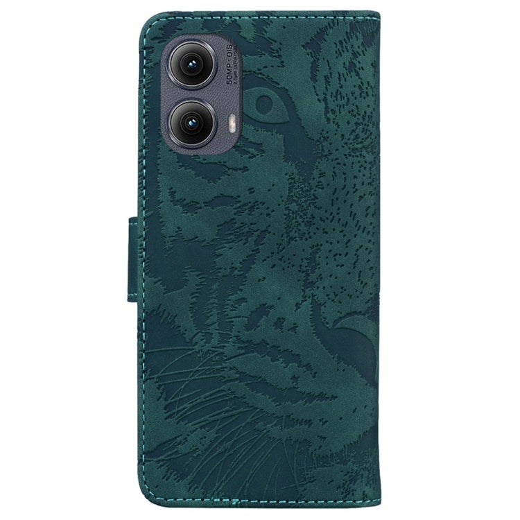 For Motorola Edge 2024 Tiger Embossing Pattern Flip Leather Phone Case(Green) by buy2fix