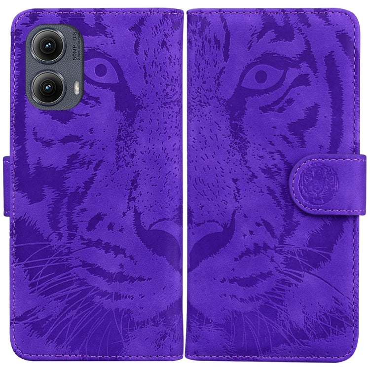 For Motorola Edge 2024 Tiger Embossing Pattern Flip Leather Phone Case(Purple) by buy2fix