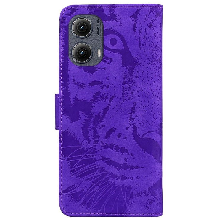 For Motorola Edge 2024 Tiger Embossing Pattern Flip Leather Phone Case(Purple) by buy2fix