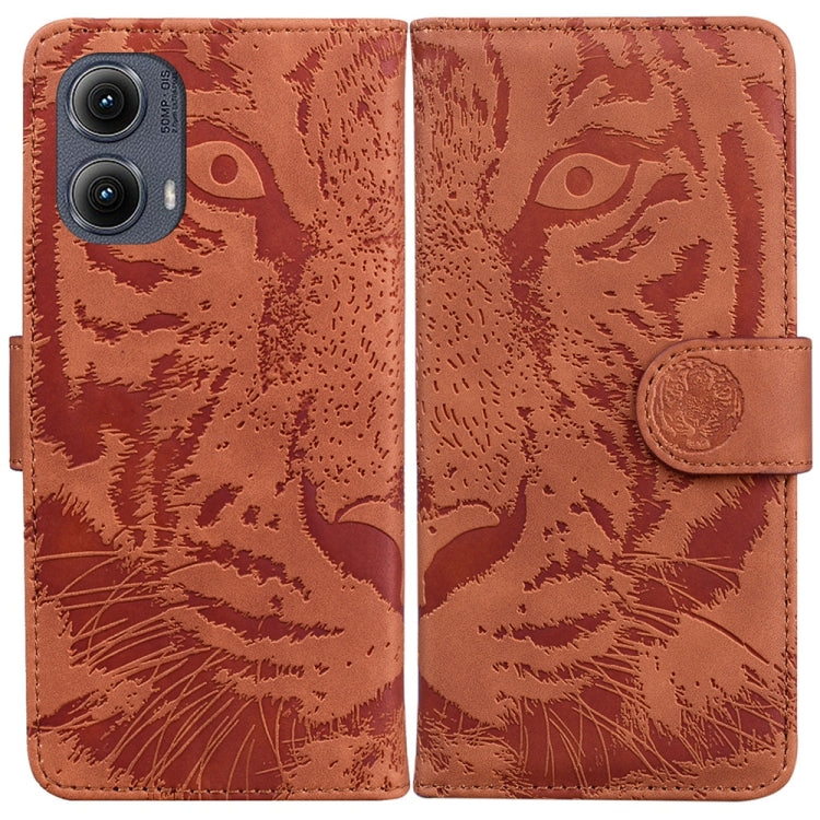 For Motorola Edge 2024 Tiger Embossing Pattern Flip Leather Phone Case(Brown) by buy2fix