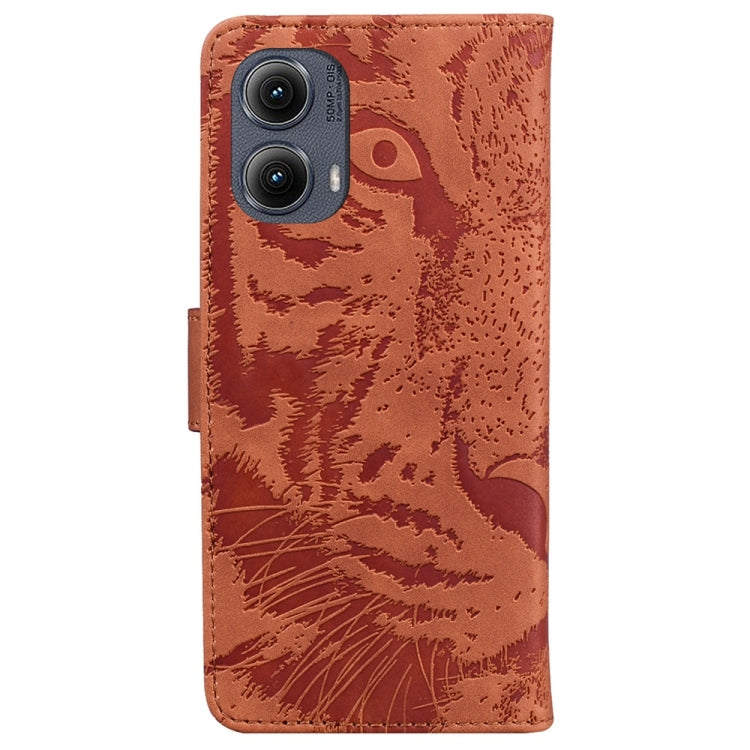 For Motorola Edge 2024 Tiger Embossing Pattern Flip Leather Phone Case(Brown) by buy2fix