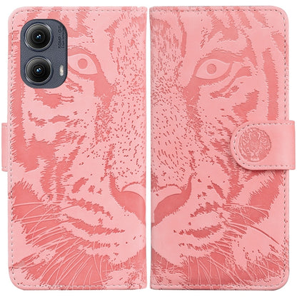For Motorola Edge 2024 Tiger Embossing Pattern Flip Leather Phone Case(Pink) by buy2fix