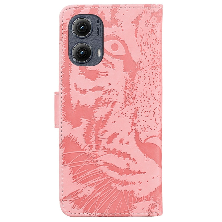 For Motorola Edge 2024 Tiger Embossing Pattern Flip Leather Phone Case(Pink) by buy2fix