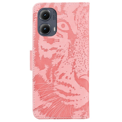 For Motorola Edge 2024 Tiger Embossing Pattern Flip Leather Phone Case(Pink) by buy2fix