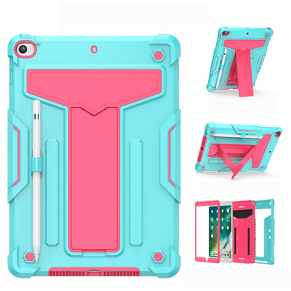 For iPad 10.2 / iPad Pro 10.5 T-shaped Bracket Contrast Color Shockproof PC + Silicone Flat Protective Case(Mint Green+Rose Red) - iPad 10.2 Cases by buy2fix | Online Shopping UK | buy2fix