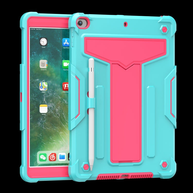 For iPad 10.2 / iPad Pro 10.5 T-shaped Bracket Contrast Color Shockproof PC + Silicone Flat Protective Case(Mint Green+Rose Red) - iPad 10.2 Cases by buy2fix | Online Shopping UK | buy2fix