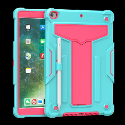 For iPad 10.2 / iPad Pro 10.5 T-shaped Bracket Contrast Color Shockproof PC + Silicone Flat Protective Case(Mint Green+Rose Red) - iPad 10.2 Cases by buy2fix | Online Shopping UK | buy2fix