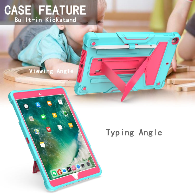 For iPad 10.2 / iPad Pro 10.5 T-shaped Bracket Contrast Color Shockproof PC + Silicone Flat Protective Case(Mint Green+Rose Red) - iPad 10.2 Cases by buy2fix | Online Shopping UK | buy2fix