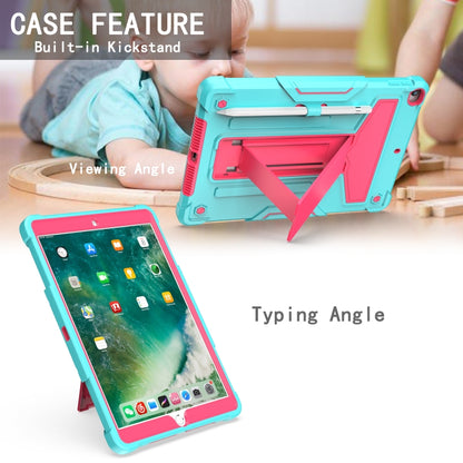 For iPad 10.2 / iPad Pro 10.5 T-shaped Bracket Contrast Color Shockproof PC + Silicone Flat Protective Case(Mint Green+Rose Red) - iPad 10.2 Cases by buy2fix | Online Shopping UK | buy2fix