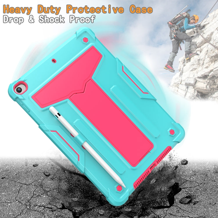 For iPad 10.2 / iPad Pro 10.5 T-shaped Bracket Contrast Color Shockproof PC + Silicone Flat Protective Case(Mint Green+Rose Red) - iPad 10.2 Cases by buy2fix | Online Shopping UK | buy2fix