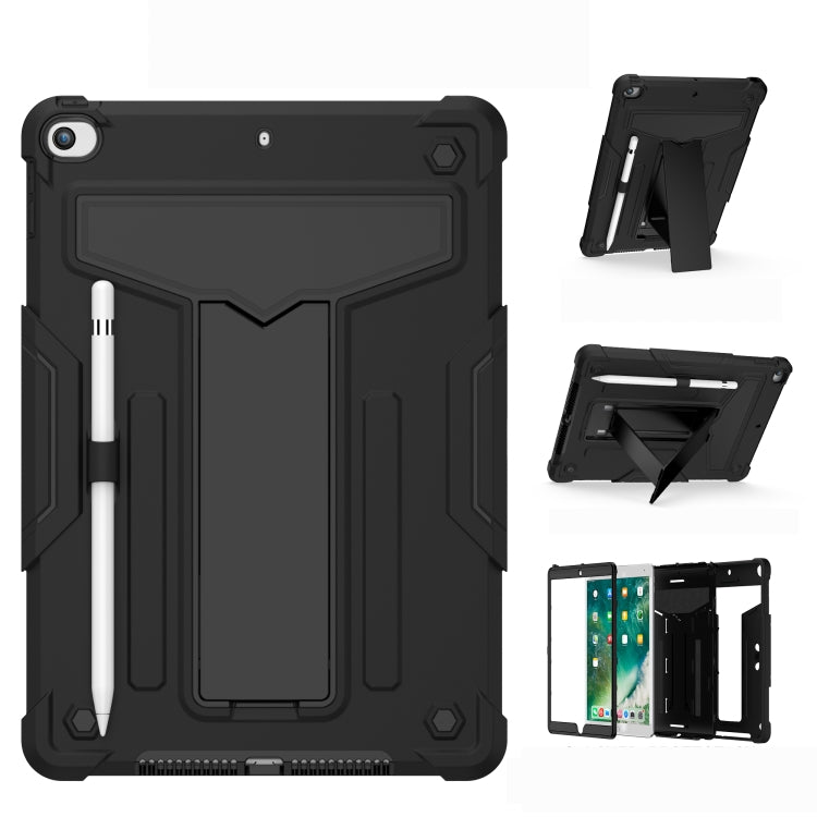 For iPad 10.2 / iPad Pro 10.5 T-shaped Bracket Contrast Color Shockproof PC + Silicone Flat Protective Case(Black+Black) - iPad 10.2 Cases by buy2fix | Online Shopping UK | buy2fix