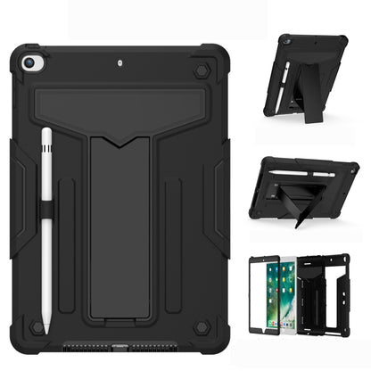 For iPad 10.2 / iPad Pro 10.5 T-shaped Bracket Contrast Color Shockproof PC + Silicone Flat Protective Case(Black+Black) - iPad 10.2 Cases by buy2fix | Online Shopping UK | buy2fix