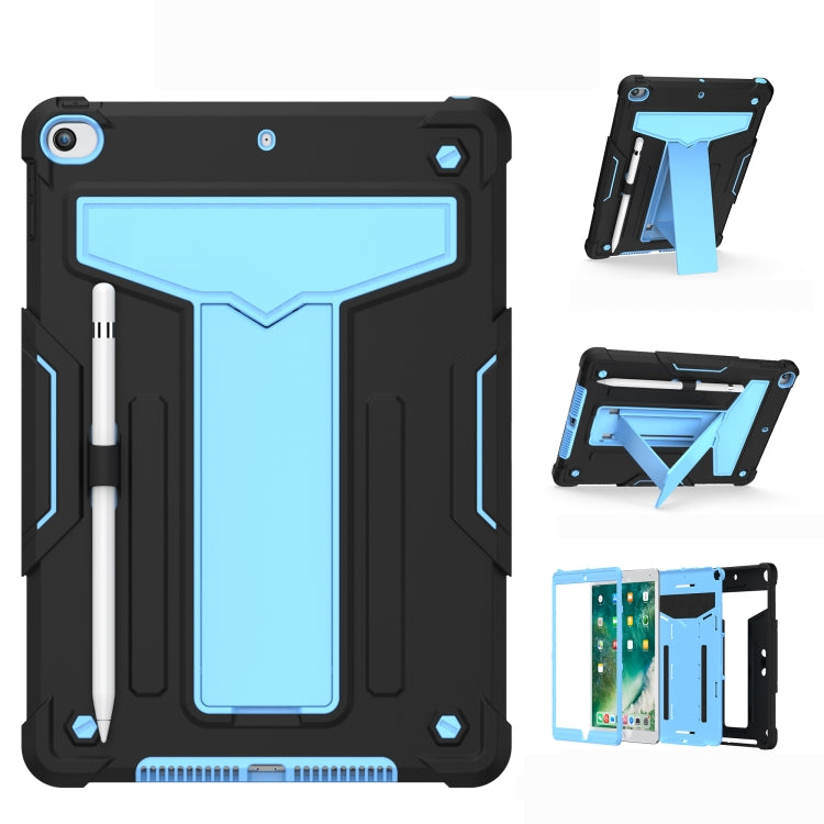 For iPad 10.2 / iPad Pro 10.5 T-shaped Bracket Contrast Color Shockproof PC + Silicone Flat Protective Case(Black+Blue) - iPad 10.2 Cases by buy2fix | Online Shopping UK | buy2fix