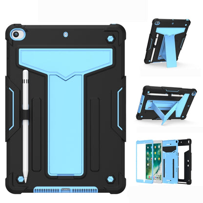 For iPad 10.2 / iPad Pro 10.5 T-shaped Bracket Contrast Color Shockproof PC + Silicone Flat Protective Case(Black+Blue) - iPad 10.2 Cases by buy2fix | Online Shopping UK | buy2fix