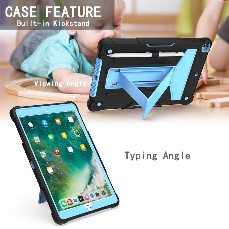 For iPad 10.2 / iPad Pro 10.5 T-shaped Bracket Contrast Color Shockproof PC + Silicone Flat Protective Case(Black+Blue) - iPad 10.2 Cases by buy2fix | Online Shopping UK | buy2fix