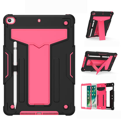 For iPad 10.2 / iPad Pro 10.5 T-shaped Bracket Contrast Color Shockproof PC + Silicone Flat Protective Case(Black+Rose Red) - iPad 10.2 Cases by buy2fix | Online Shopping UK | buy2fix
