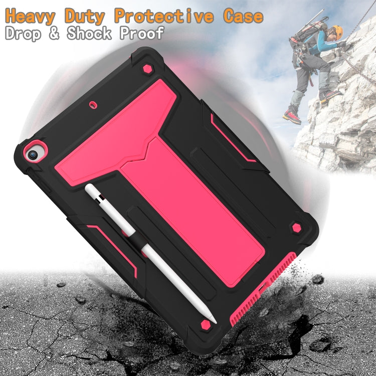 For iPad 10.2 / iPad Pro 10.5 T-shaped Bracket Contrast Color Shockproof PC + Silicone Flat Protective Case(Black+Rose Red) - iPad 10.2 Cases by buy2fix | Online Shopping UK | buy2fix