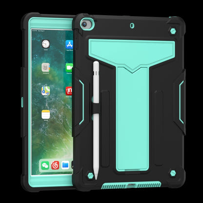 For iPad 10.2 / iPad Pro 10.5 T-shaped Bracket Contrast Color Shockproof PC + Silicone Flat Protective Case(Black+Mint Geen) - iPad 10.2 Cases by buy2fix | Online Shopping UK | buy2fix
