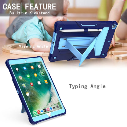 For iPad 10.2 / iPad Pro 10.5 T-shaped Bracket Contrast Color Shockproof PC + Silicone Flat Protective Case(Navy+Blue) - iPad 10.2 Cases by buy2fix | Online Shopping UK | buy2fix