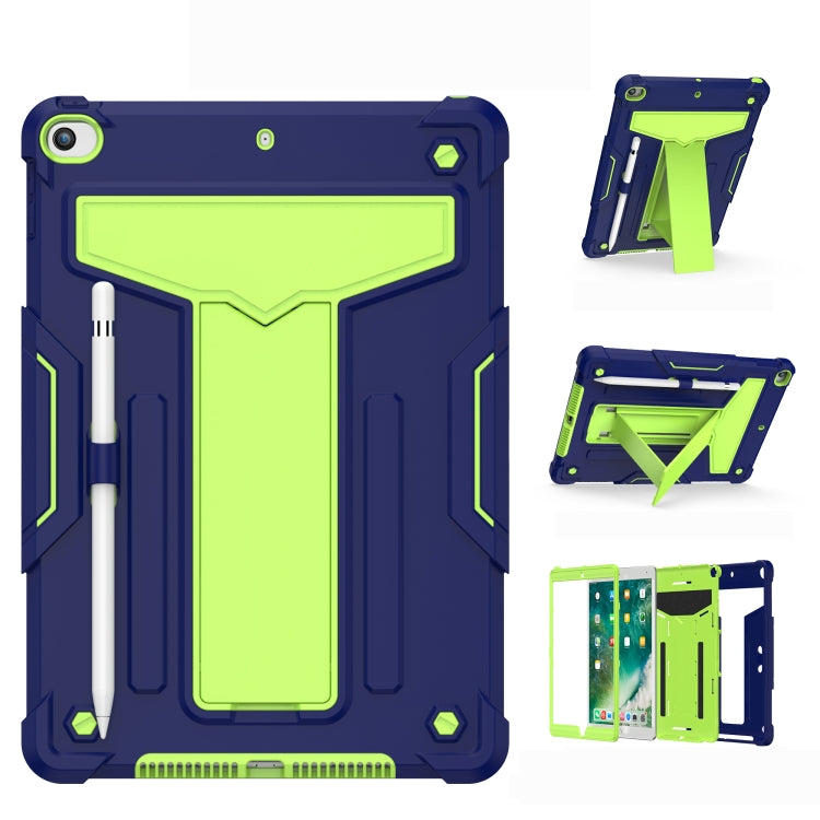 For iPad 10.2 / iPad Pro 10.5 T-shaped Bracket Contrast Color Shockproof PC + Silicone Flat Protective Case(Navy+Green) - iPad 10.2 Cases by buy2fix | Online Shopping UK | buy2fix