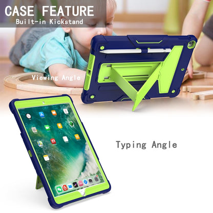 For iPad 10.2 / iPad Pro 10.5 T-shaped Bracket Contrast Color Shockproof PC + Silicone Flat Protective Case(Navy+Green) - iPad 10.2 Cases by buy2fix | Online Shopping UK | buy2fix