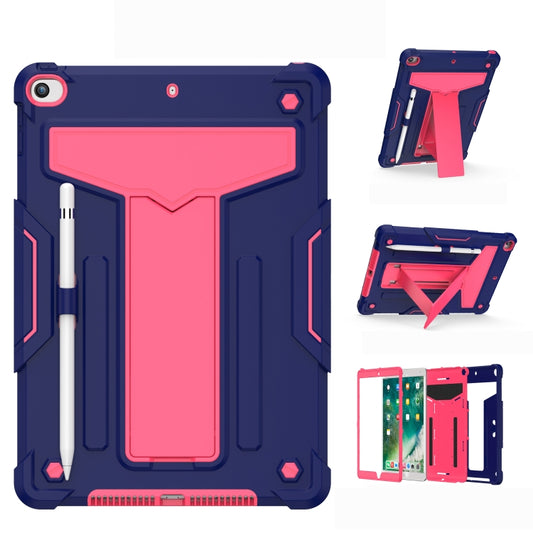 For iPad 10.2 / iPad Pro 10.5 T-shaped Bracket Contrast Color Shockproof PC + Silicone Flat Protective Case(Navy+Rose Red) - iPad 10.2 Cases by buy2fix | Online Shopping UK | buy2fix