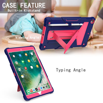 For iPad 10.2 / iPad Pro 10.5 T-shaped Bracket Contrast Color Shockproof PC + Silicone Flat Protective Case(Navy+Rose Red) - iPad 10.2 Cases by buy2fix | Online Shopping UK | buy2fix