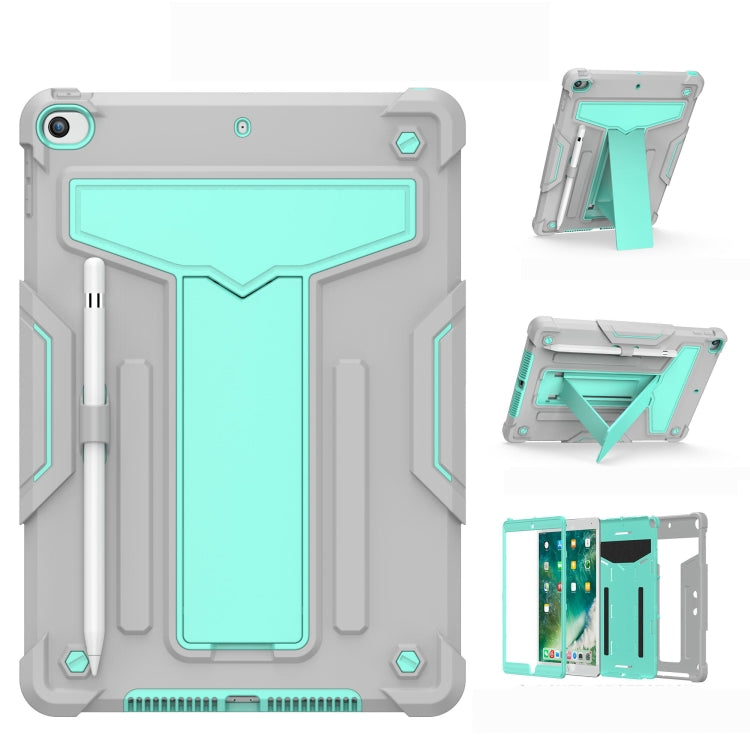 For iPad 10.2 / iPad Pro 10.5 T-shaped Bracket Contrast Color Shockproof PC + Silicone Flat Protective Case(Grey+Mint Green) - iPad 10.2 Cases by buy2fix | Online Shopping UK | buy2fix