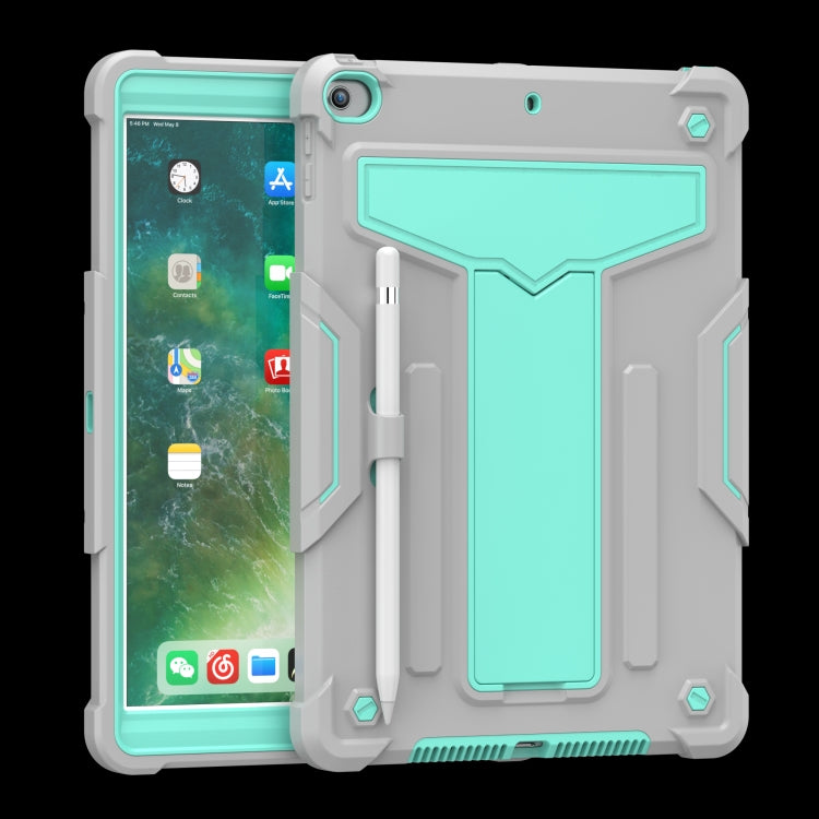 For iPad 10.2 / iPad Pro 10.5 T-shaped Bracket Contrast Color Shockproof PC + Silicone Flat Protective Case(Grey+Mint Green) - iPad 10.2 Cases by buy2fix | Online Shopping UK | buy2fix