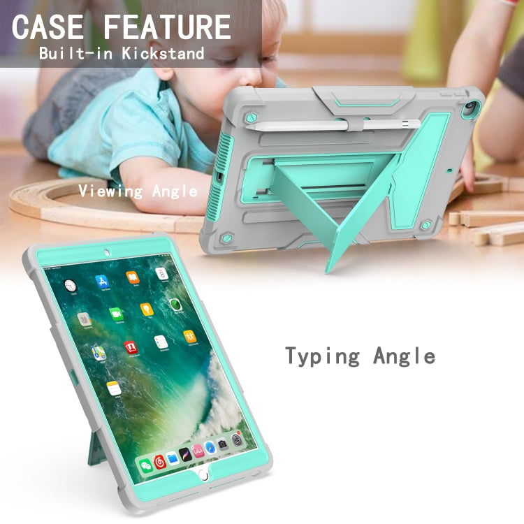 For iPad 10.2 / iPad Pro 10.5 T-shaped Bracket Contrast Color Shockproof PC + Silicone Flat Protective Case(Grey+Mint Green) - iPad 10.2 Cases by buy2fix | Online Shopping UK | buy2fix