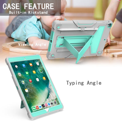 For iPad 10.2 / iPad Pro 10.5 T-shaped Bracket Contrast Color Shockproof PC + Silicone Flat Protective Case(Grey+Mint Green) - iPad 10.2 Cases by buy2fix | Online Shopping UK | buy2fix