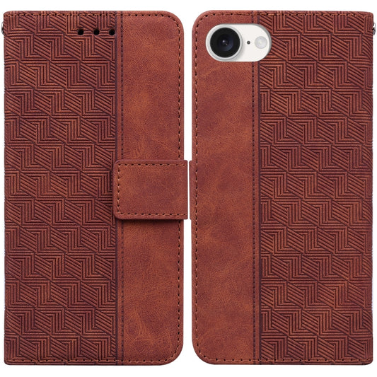 For iPhone 16e Geometric Embossed Leather Phone Case(Brown) by buy2fix