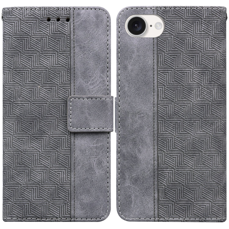 For iPhone 16e Geometric Embossed Leather Phone Case(Grey) by buy2fix