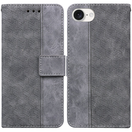 For iPhone 16e Geometric Embossed Leather Phone Case(Grey) by buy2fix
