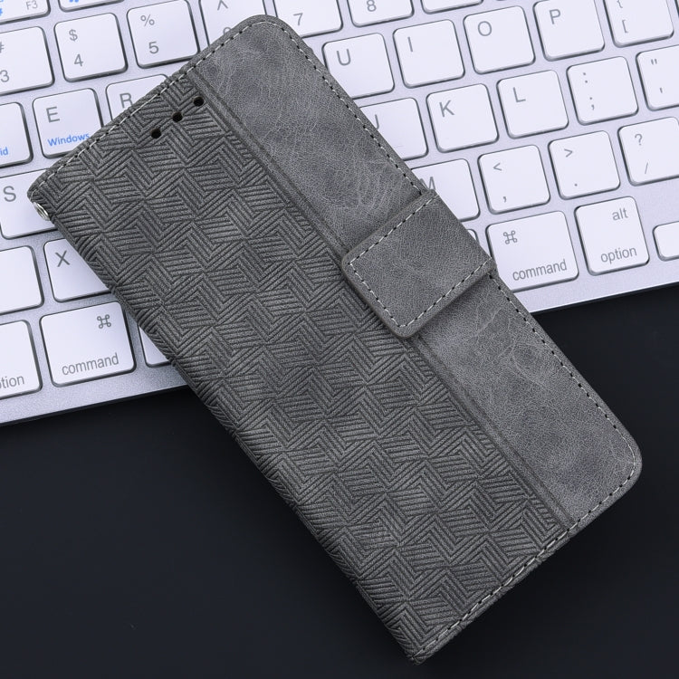 For iPhone 16e Geometric Embossed Leather Phone Case(Grey) by buy2fix